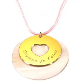 Pendentif Message du coeur - Plaqué or et Nacre