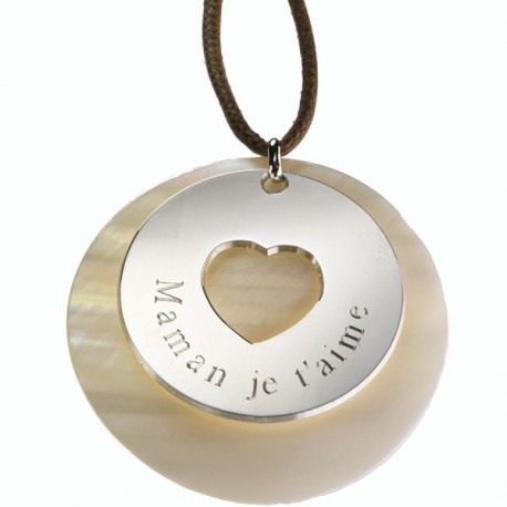 Pendentif Message du coeur - Argent et Nacre