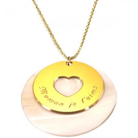 Pendentif Message du coeur Chaine - Plaqué or et Nacre