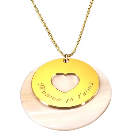 Pendentif Message du coeur Chaine - Plaqué or et Nacre